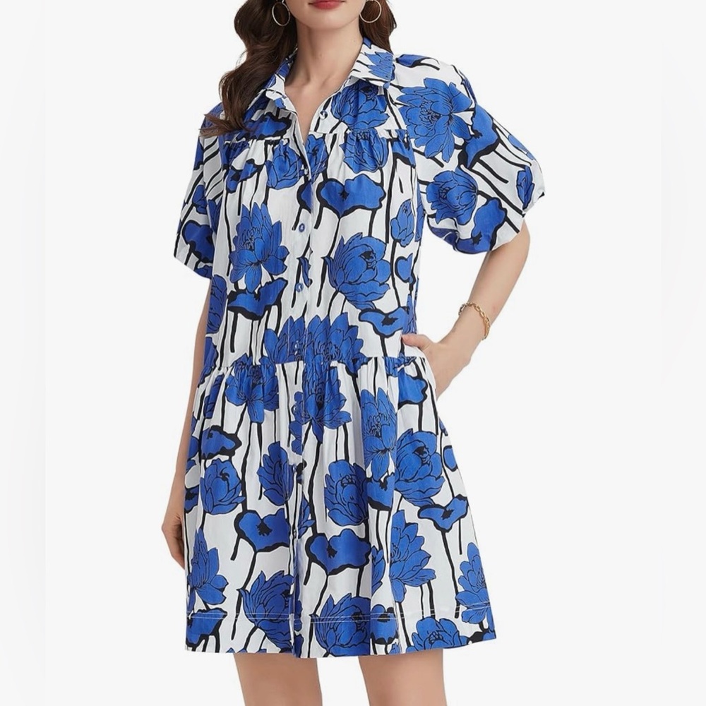 Elegant Blue Floral Mini Dress
